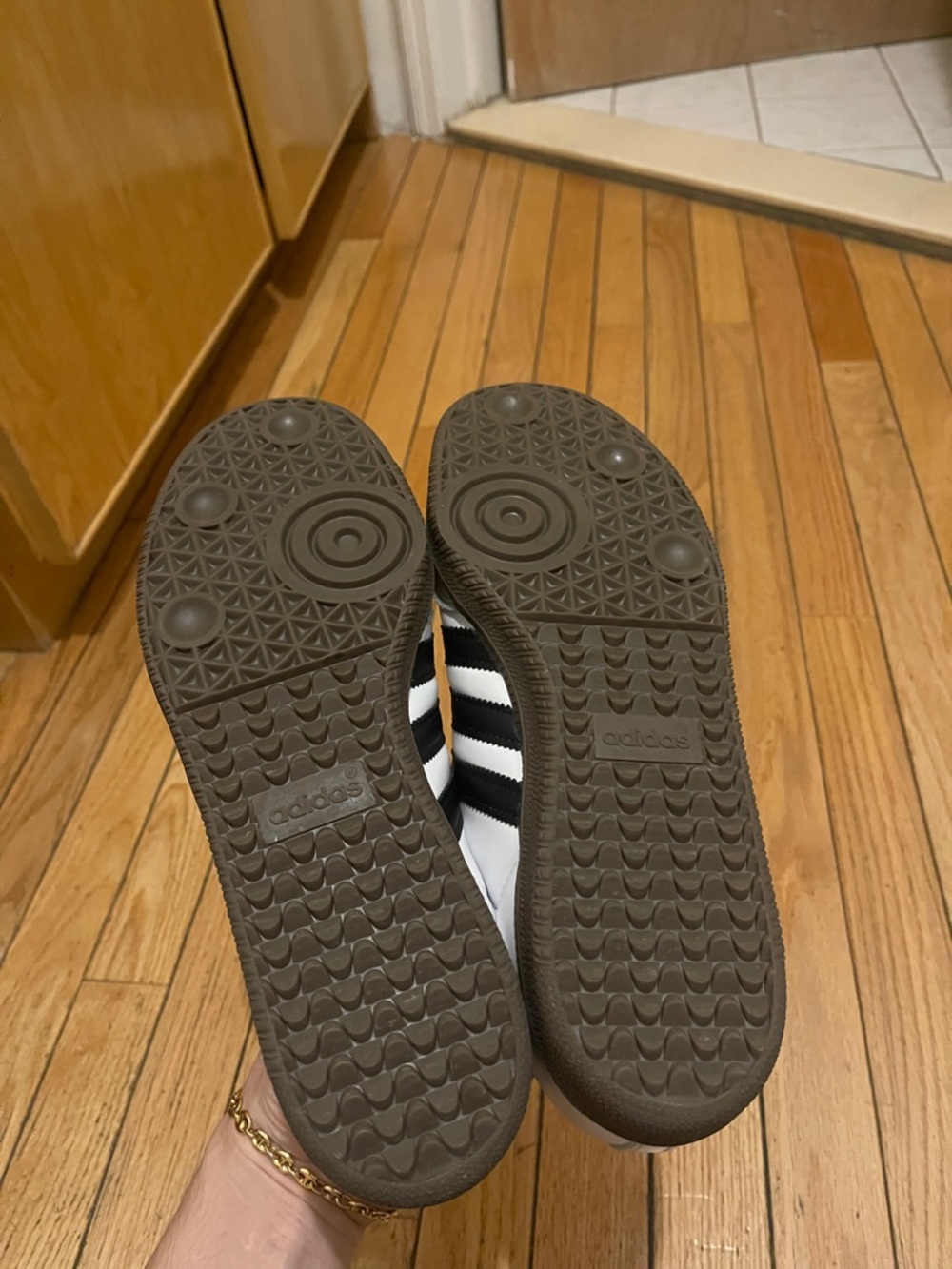 adidas White Sneakers with Black Stripes and Gray Suede Accents - Picture 3 of 5
